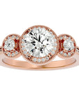 Inel de Logodnă Vintage Cu Trei Moissanite de 1.43 ct din 18k Aur Roz - Castelo.ro