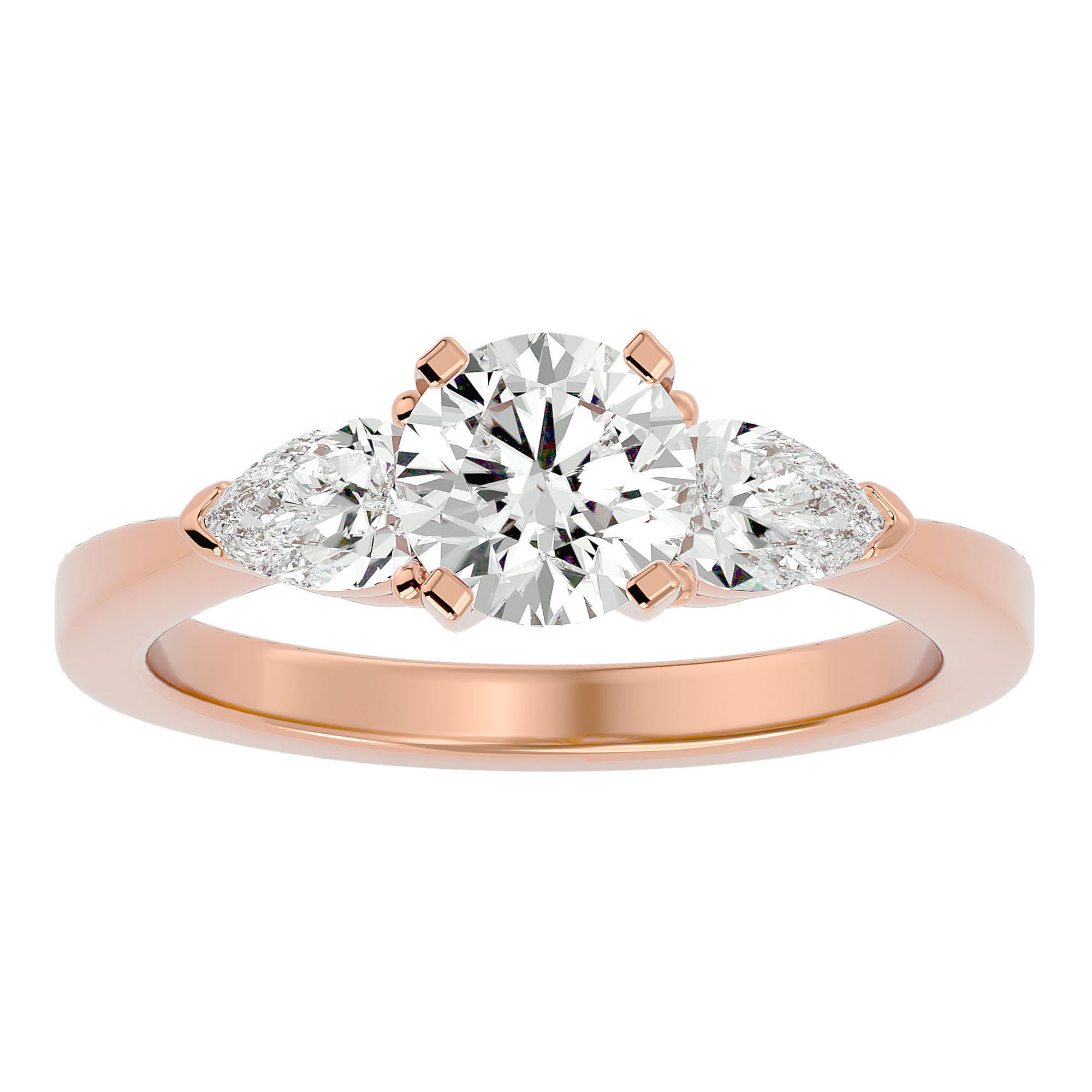 Inel de Logodnă Hélène cu Trei Moissanite de 2.18 ct din 18k Aur Roz - Castelo.ro