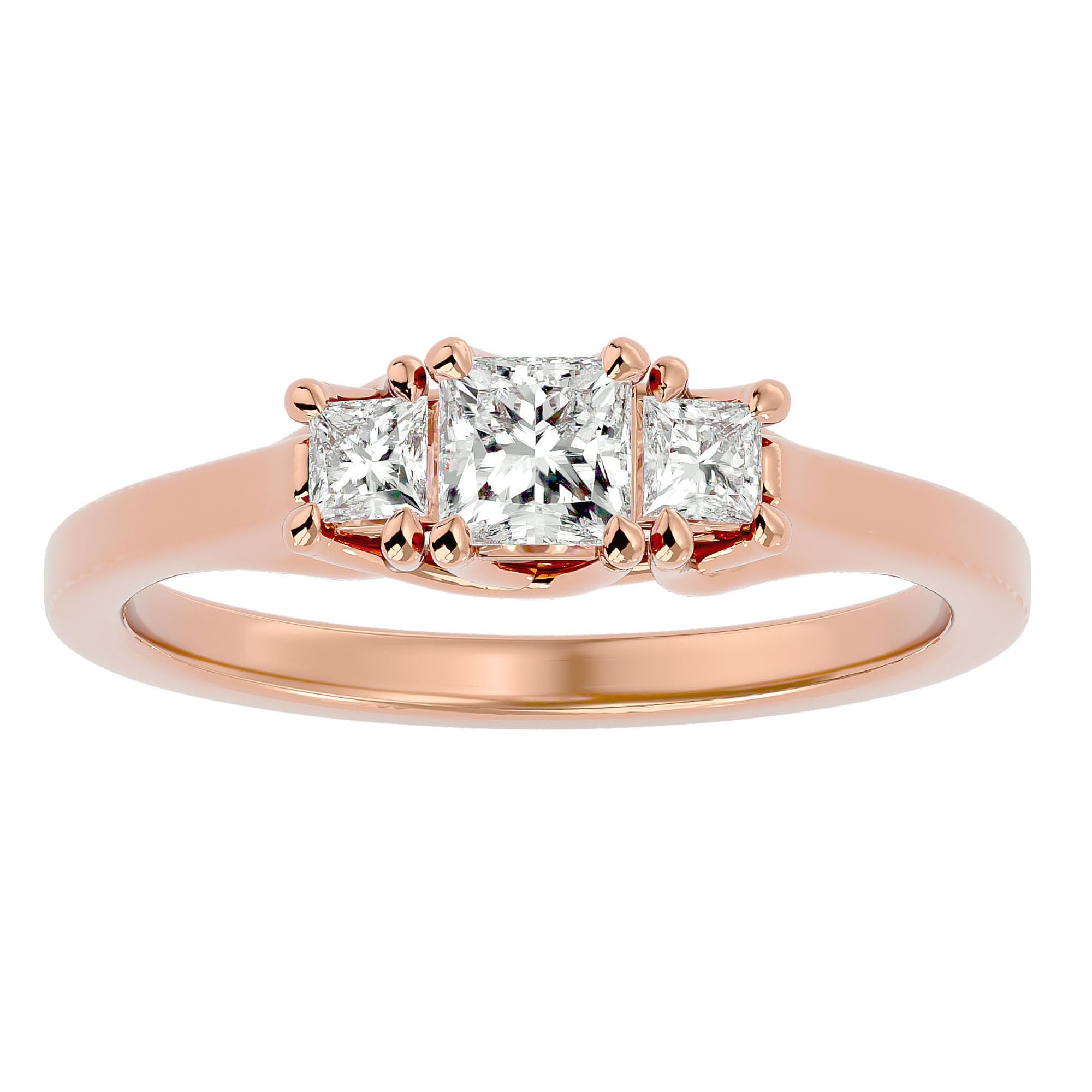 Inel de Logodnă din Aur 14k cu Trei Diamante Create în Laborator In Forma De Prințesă de 0.59 ct din 14k Aur Roz - Castelo.ro