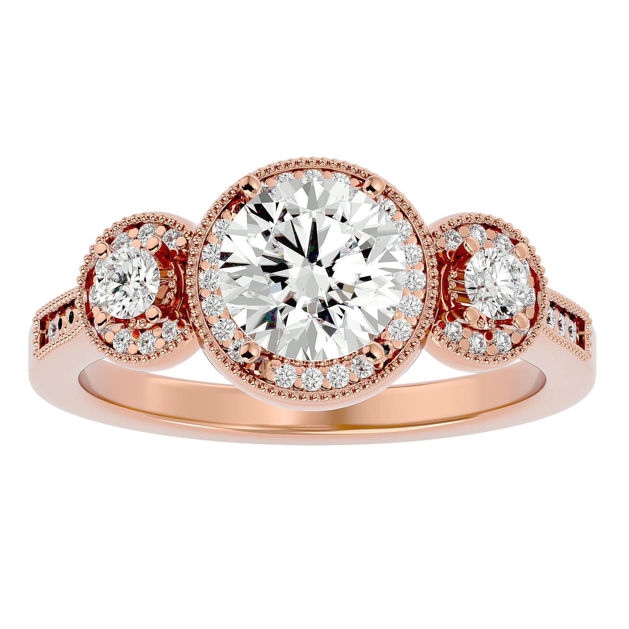 Inel de Logodnă Vintage din Aur 14k Cu Trei Diamante Create în Laborator de 1.43 ct din 14k Aur Roz - Castelo.ro