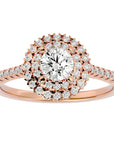 Inel de Logodnă cu Diamante Create în Laborator Brilliant Duo Halo Pavé de 0.86 ct din 18k Aur Roz - Castelo.ro