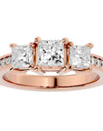 Inel de Logodnă din Aur 14k Trei Diamante Create în Laborator Pavè de 2.20 ct din 14k Aur Roz - Castelo.ro