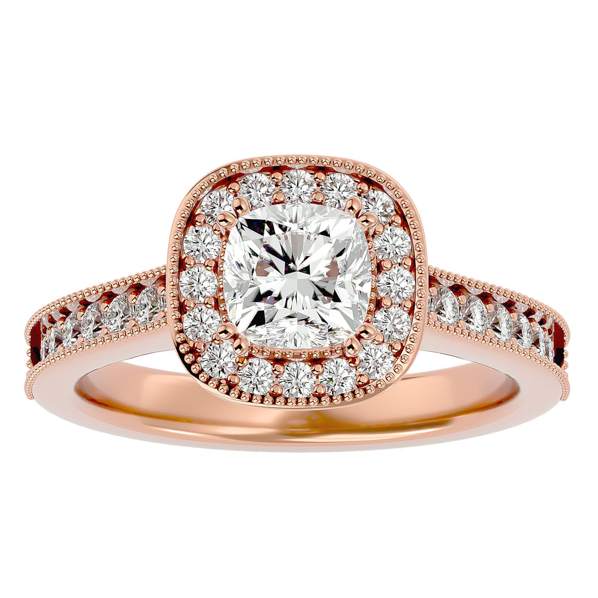Inel de Logodnă Halo Pavé din Aur 14k cu Diamante Create în Laborator de 1.92 ct din 18k Aur Roz - Castelo.ro