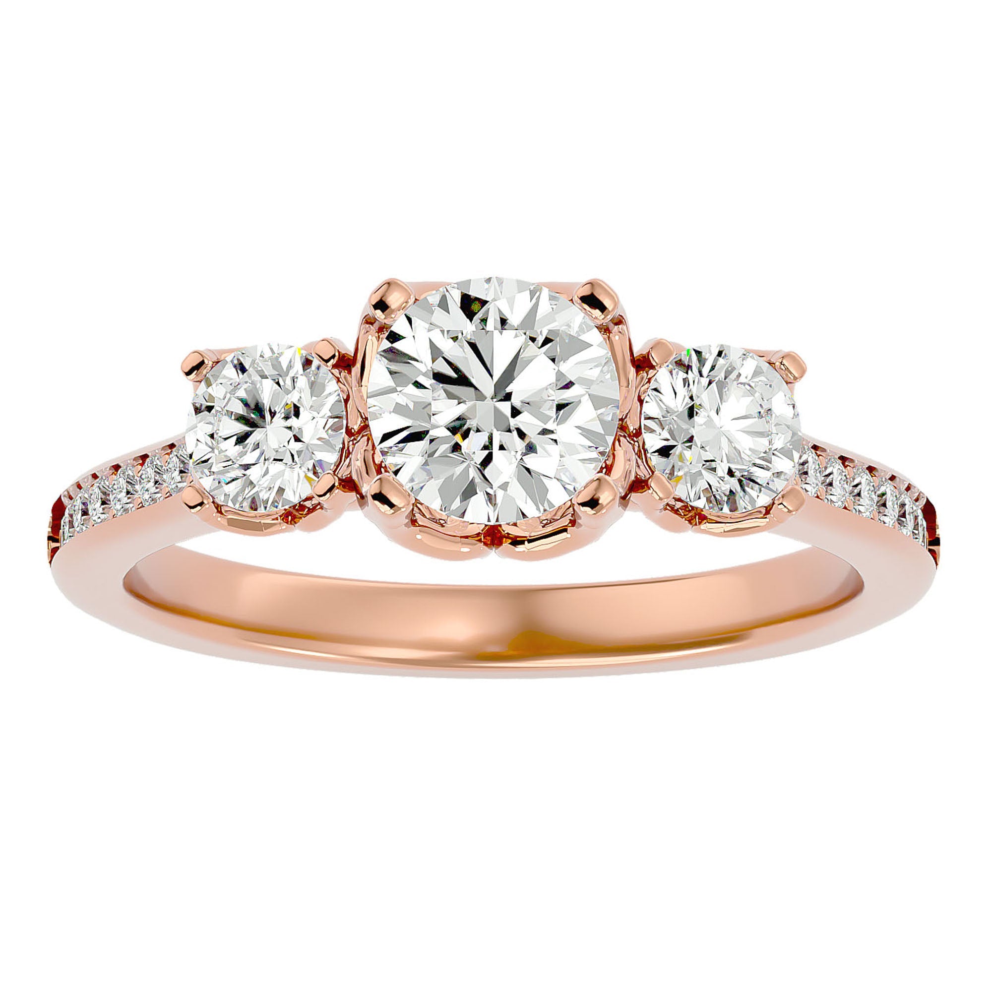 Inel de Logodnă cu Trei Diamante Naturale Pavè de 1.80 ct din 18k Aur Roz - Castelo.ro