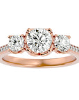Inel de Logodnă cu Trei Diamante Naturale Pavè de 1.80 ct din 18k Aur Roz - Castelo.ro