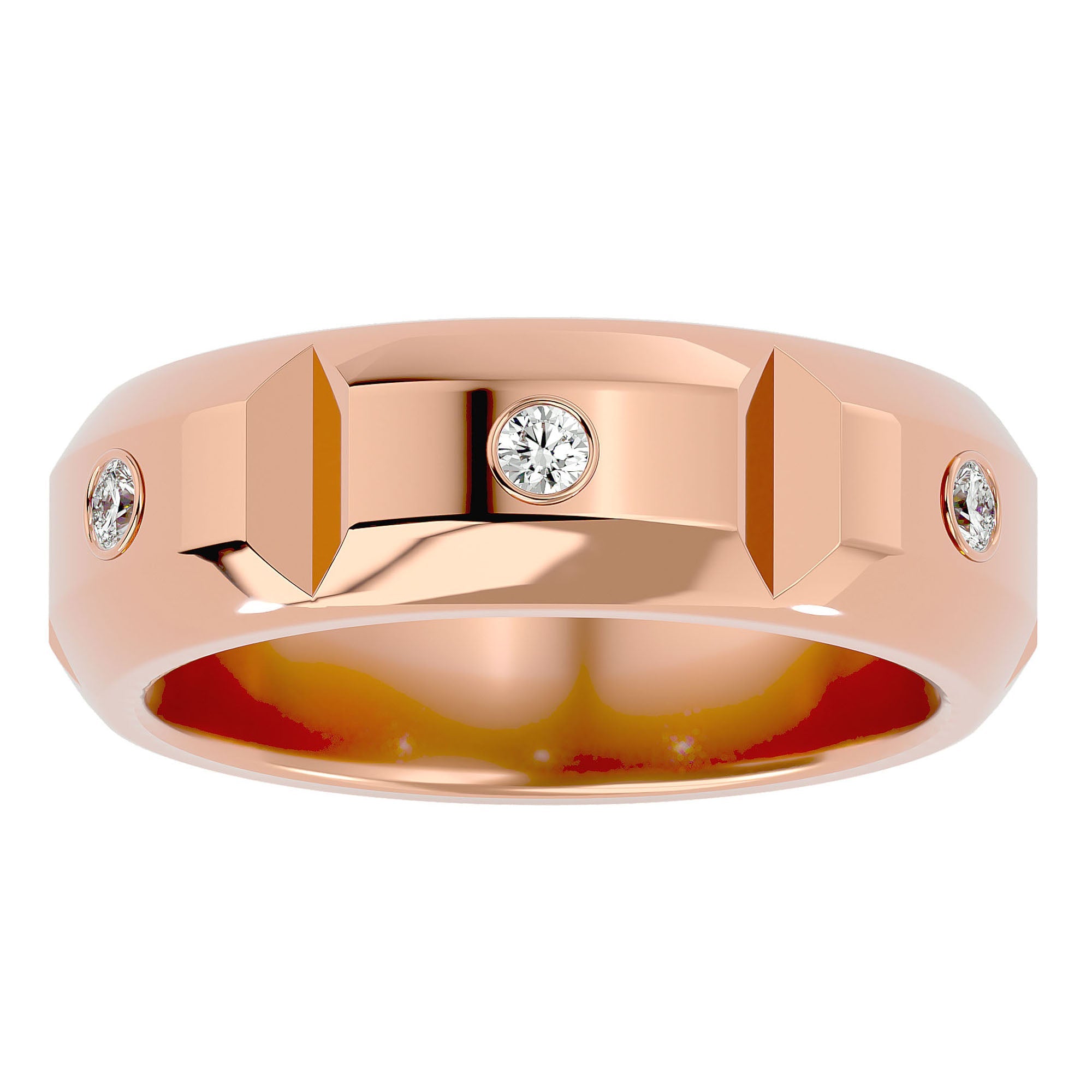 Verighetă din Aur 14k cu Bandă De Diamante Naturale de 0.18 ct din 14k Aur Roz - Castelo.ro