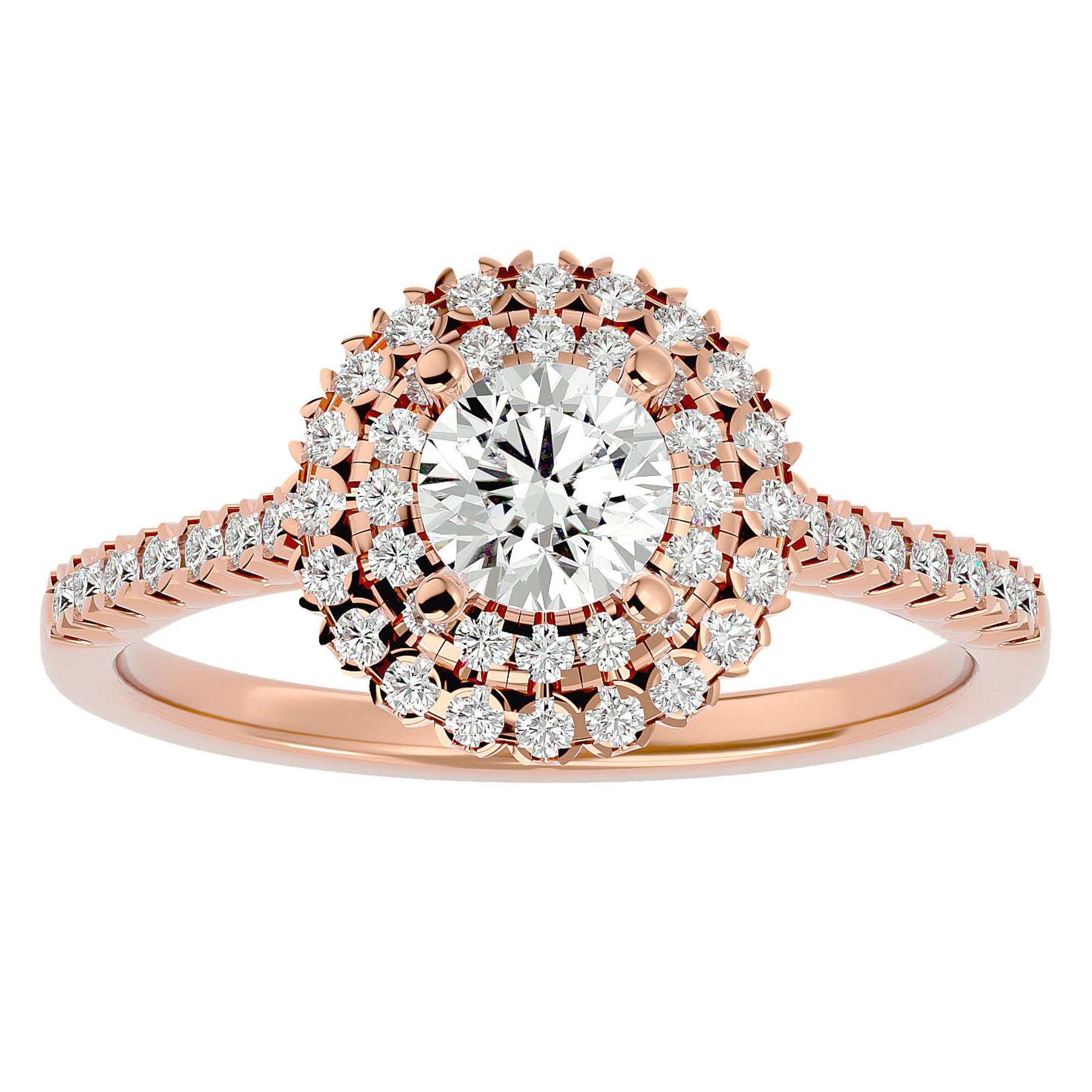Inel de Logodnă cu Moissanite Brilliant Duo Halo Pavé de 0.86 ct din 18k Aur Roz - Castelo.ro