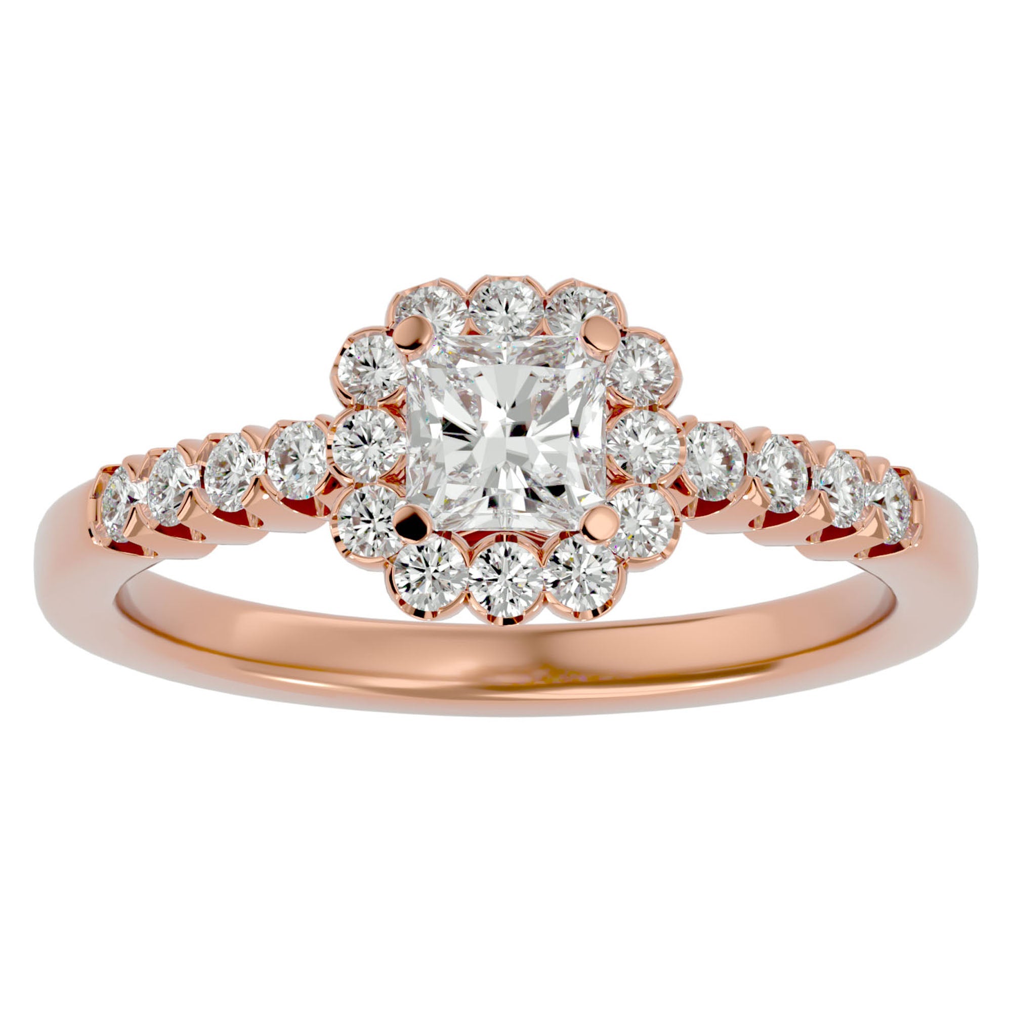 Inel de Logodnă Fleur Pavé din Aur 14k cu Diamante Naturale de 0.94 ct din 14k Aur Roz - Castelo.ro