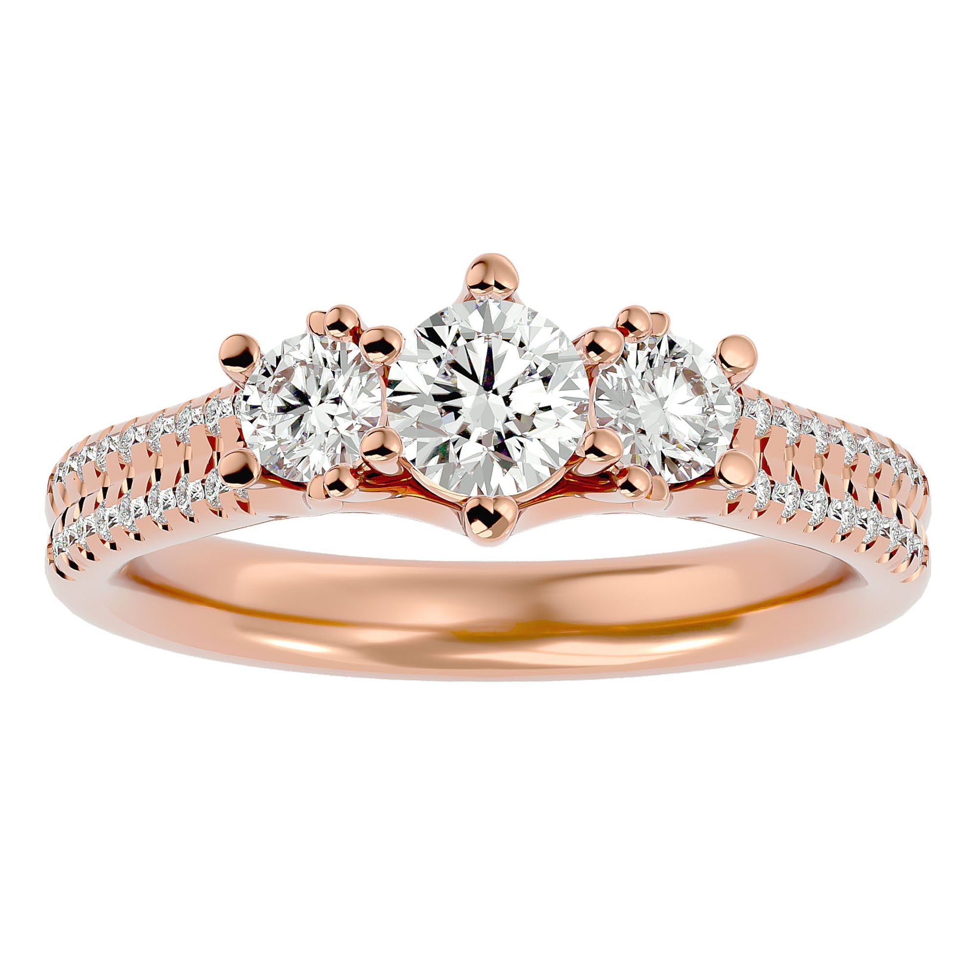 Inel de Logodnă Solitaire Pavè din Aur 14k cu Diamante Create în Laborator de 0.90 ct din 14k Aur Roz - Castelo.ro