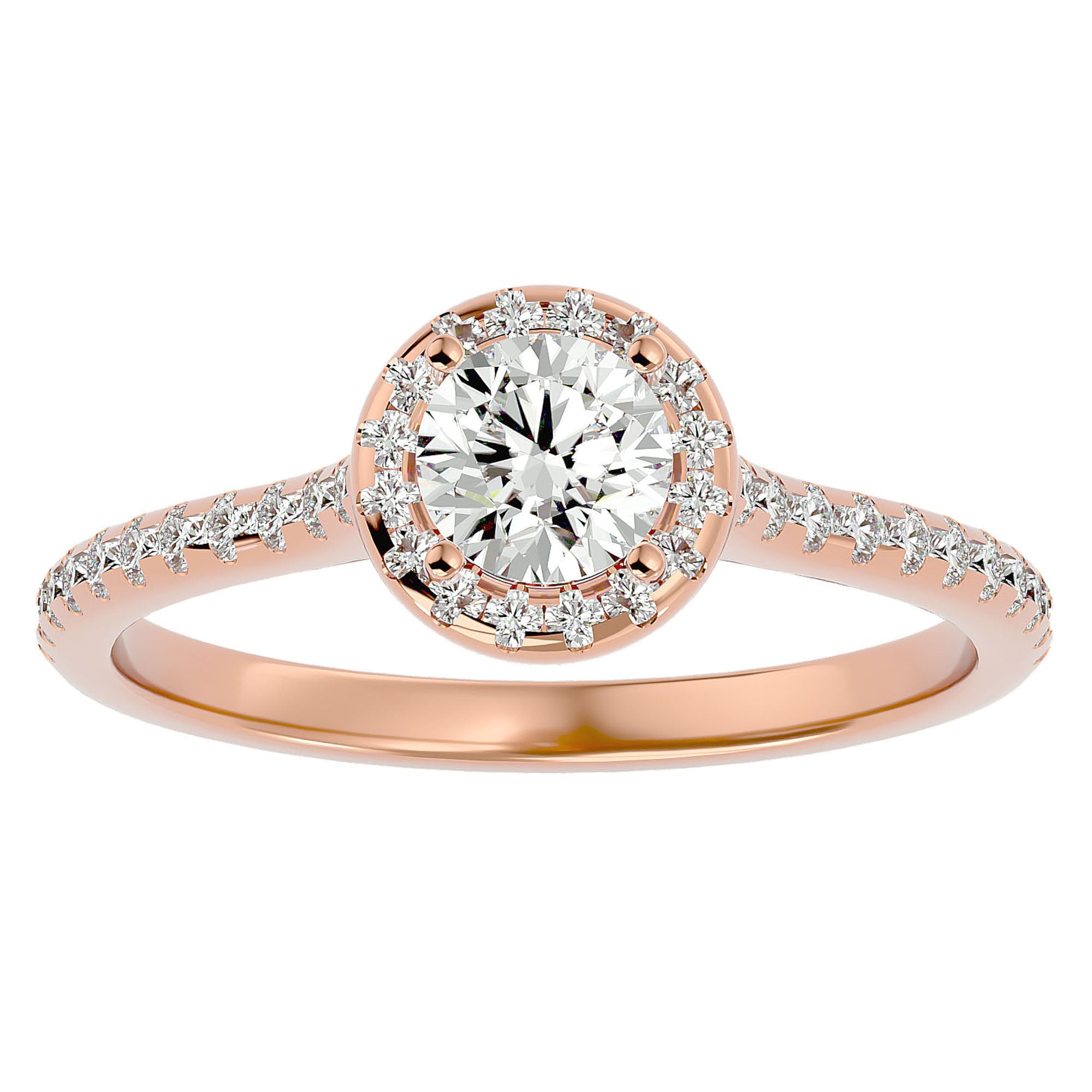 Inel de Logodnă Talisman din Aur 14k cu Moissanite Halo Pavé de 0.89 ct din 14k Aur Roz - Castelo.ro