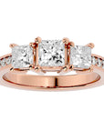 Inel de Logodnă Trei Diamante Naturale Pavè de 2.20 ct din 18k Aur Roz - Castelo.ro