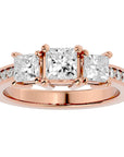Inel de Logodnă Trei Diamante Naturale Pavè de 2.20 ct din 18k Aur Roz - Castelo.ro