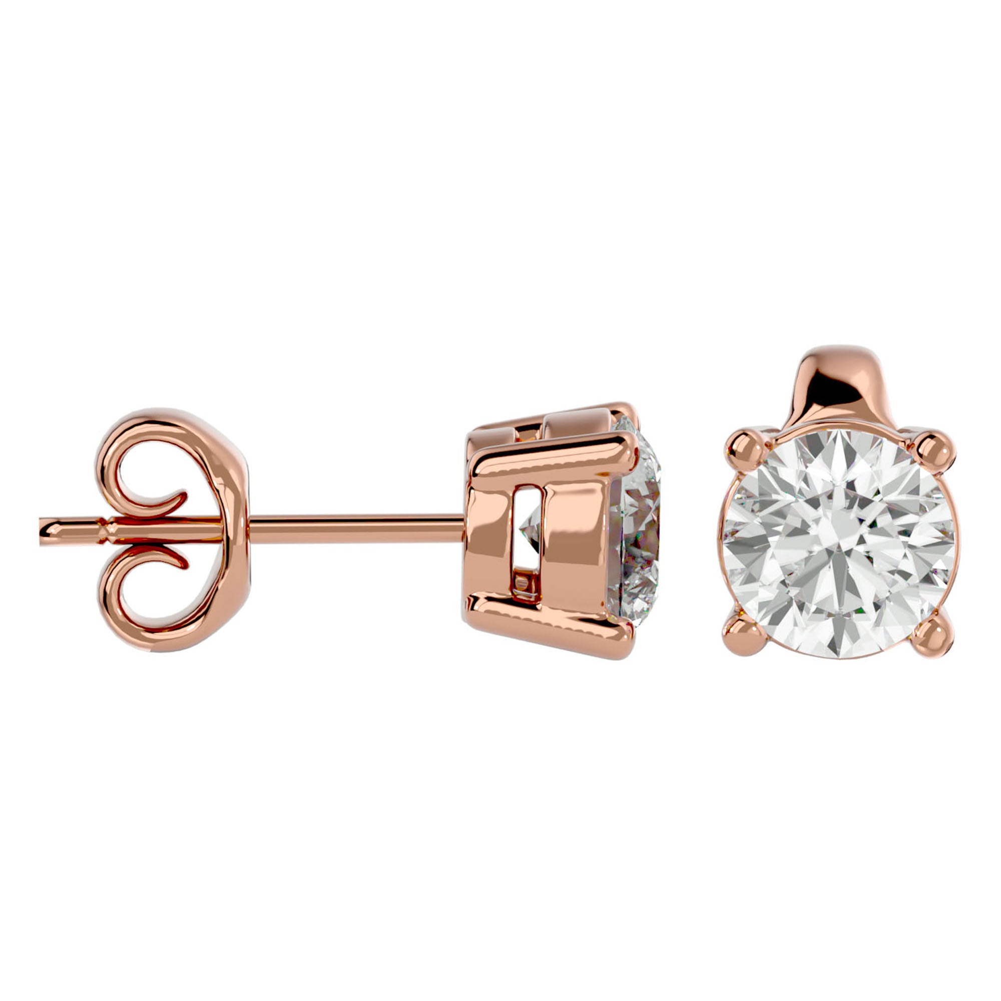 Cercei Stud Solitaire cu Diamante Naturale de 0.94 ct din 18k Aur Roz - Castelo.ro