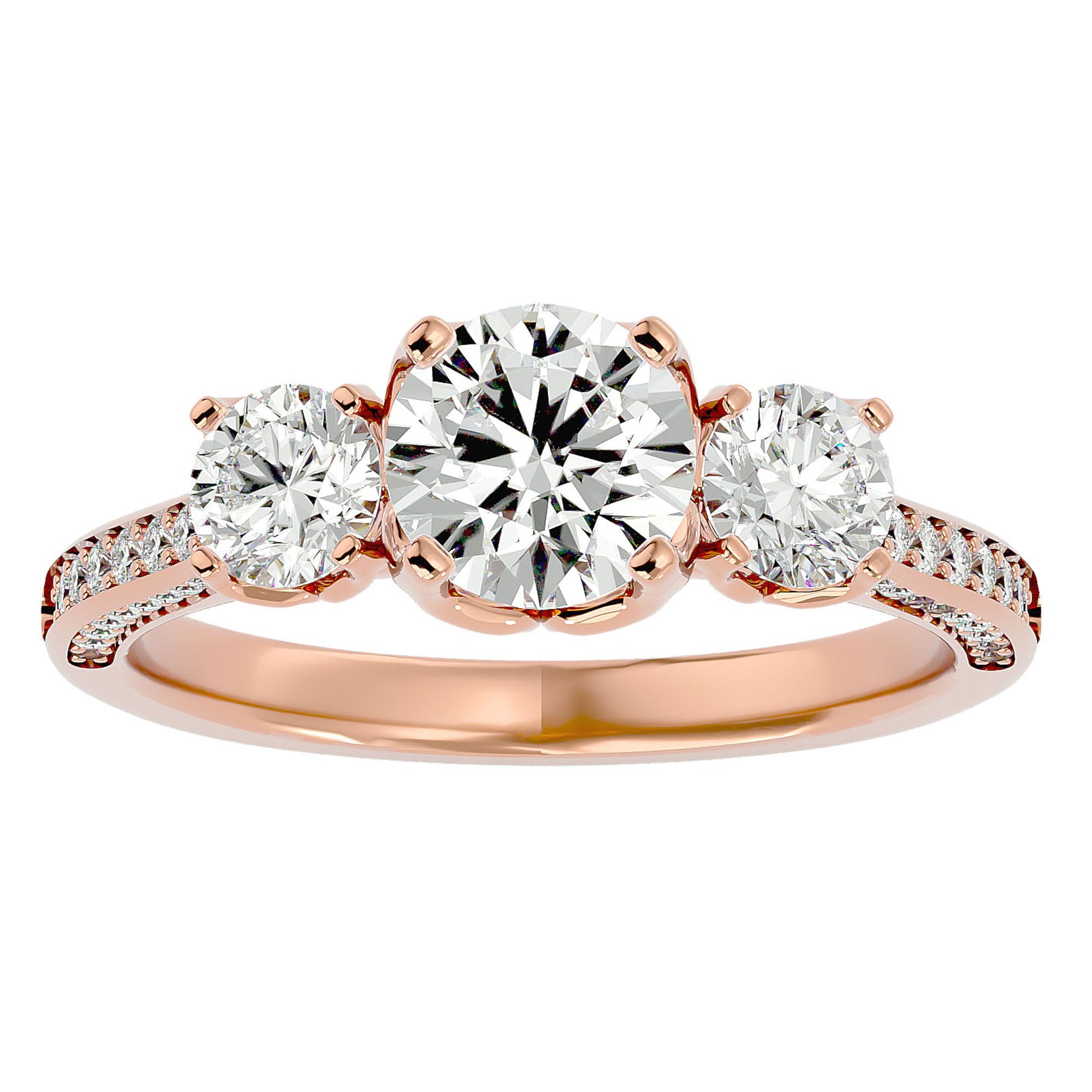 Inel de Logodnă din Aur 14k cu Trei Moissanite Solitaire Pavè de 1.90 ct din 14k Aur Roz - Castelo.ro