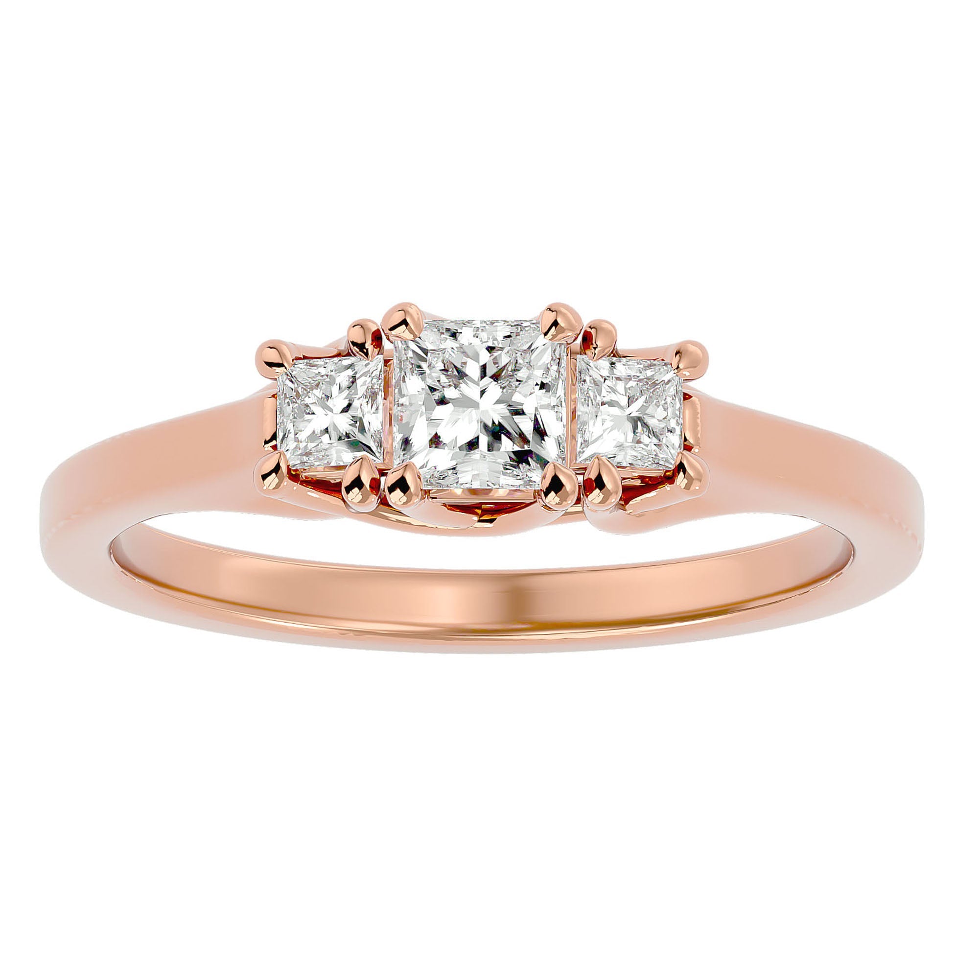 Inel de Logodnă cu Trei Diamante Naturale In Forma De Prințesă de 0.59 ct din 18k Aur Roz - Castelo.ro