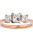 Inel de Logodnă din Aur 14k Cu Trei Diamante Create în Laborator Tăietură Prințesă de 1.32 ct din 14k Aur Roz - Castelo.ro
