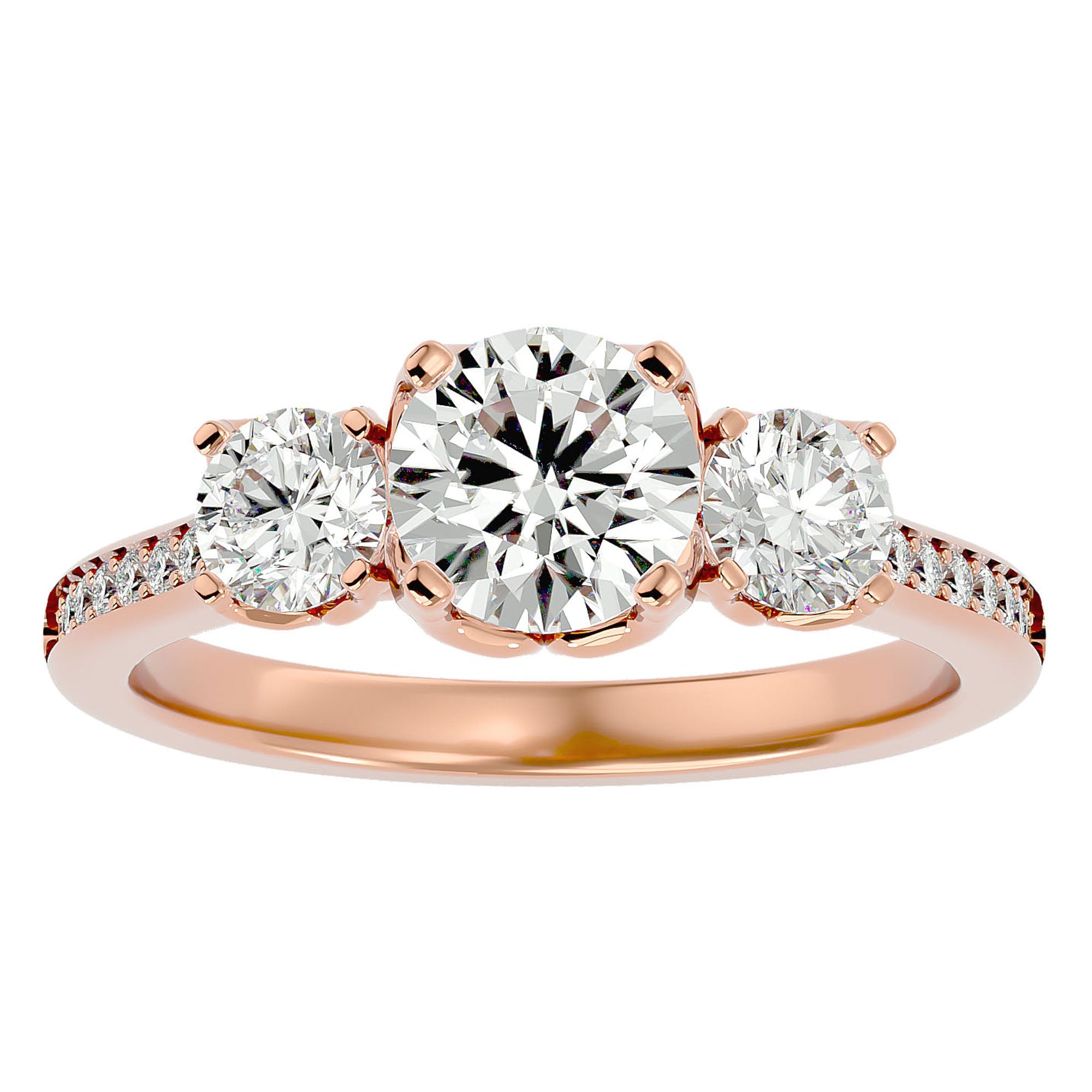 Inel de Logodnă din Aur 14k cu Trei Moissanite Solitaire Pavè de 1.80 ct din 14k Aur Roz - Castelo.ro
