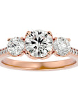 Inel de Logodnă din Aur 14k cu Trei Diamante Create în Laborator Pavè de 1.80 ct din 14k Aur Roz - Castelo.ro
