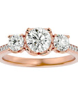 Inel de Logodnă din Aur 14k cu Trei Diamante Naturale Pavè de 1.80 ct din 14k Aur Roz - Castelo.ro