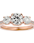 Inel de Logodnă din Aur 14k cu Trei Diamante Naturale Solitaire Pavè de 1.80 ct din 14k Aur Roz - Castelo.ro