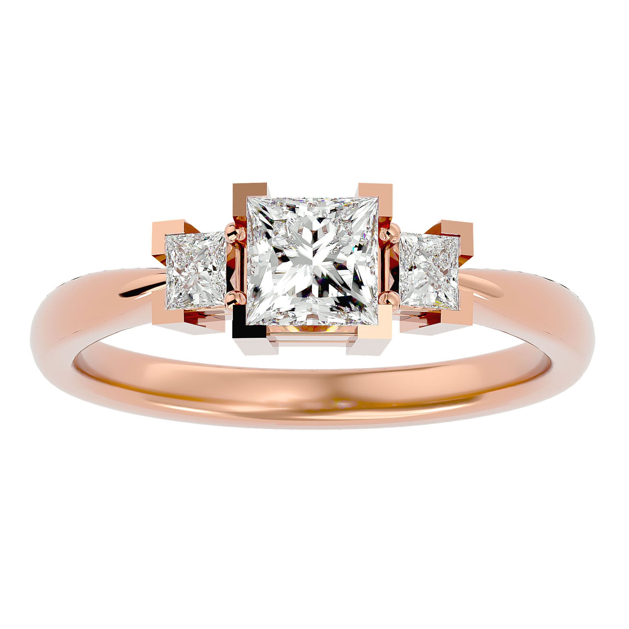 Inel de Logodnă Cu Trei Moissanite Tăietură Prințesă de 1.00 ct din 18k Aur Roz - Castelo.ro