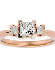 Inel de Logodnă Cu Trei Diamante Naturale Tăietură Prințesă de 1.00 ct din 18k Aur Roz - Castelo.ro