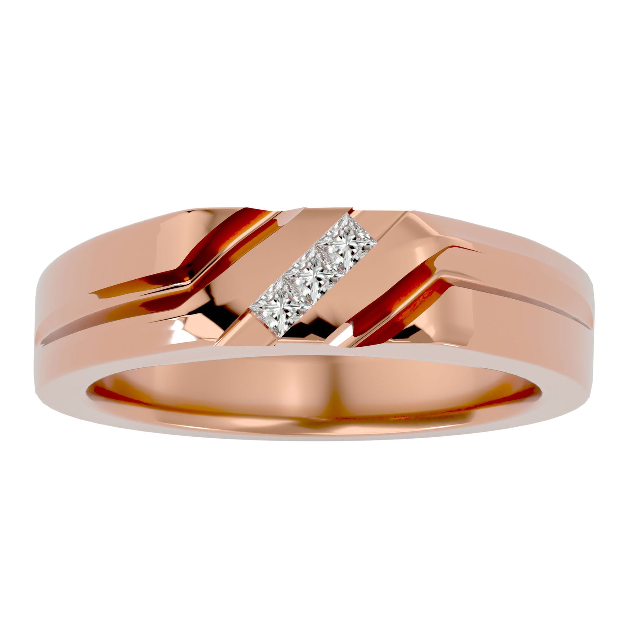 Verighetă din Aur 14k cu Tăietură si Diamante Naturale de 0.18 ct din 14k Aur Roz - Castelo.ro