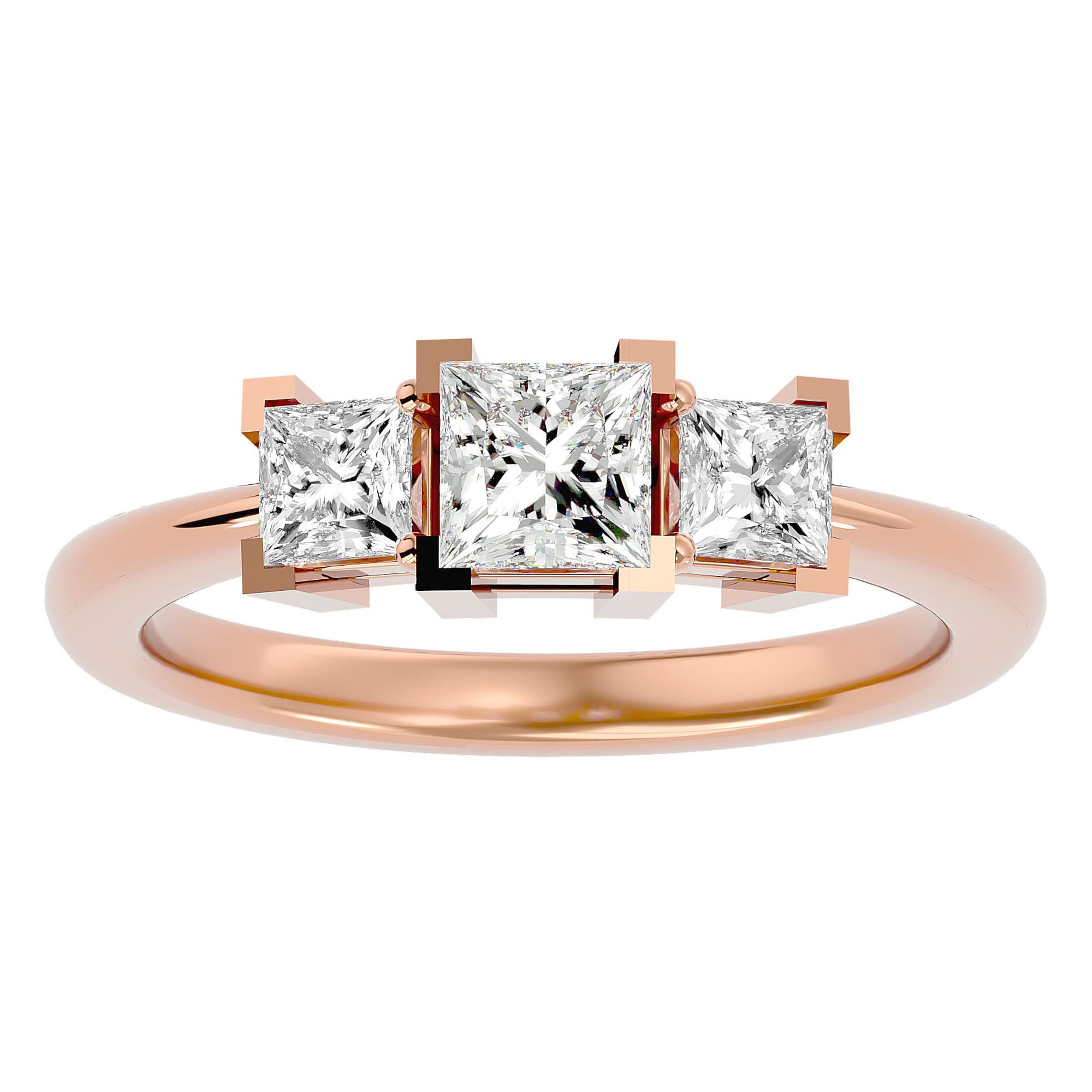 Inel de Logodnă Cu Trei Diamante Naturale Tăietură Prințesă de 1.32 ct din 18k Aur Roz - Castelo.ro