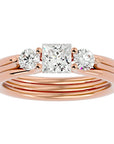 Inel Triplu de Logodnă din Aur 14k Cu Trei Diamante Naturale de 0.96 ct din 14k Aur Roz - Castelo.ro