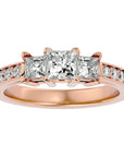 Inel de Logodnă Trei Diamante Naturale Pavè de 1.28 ct din 18k Aur Roz - Castelo.ro