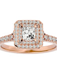 Inel Tăietură Princess Si Cadru Halo cu Diamante Naturale de 0.95 ct din 18k Aur Roz - Castelo.ro