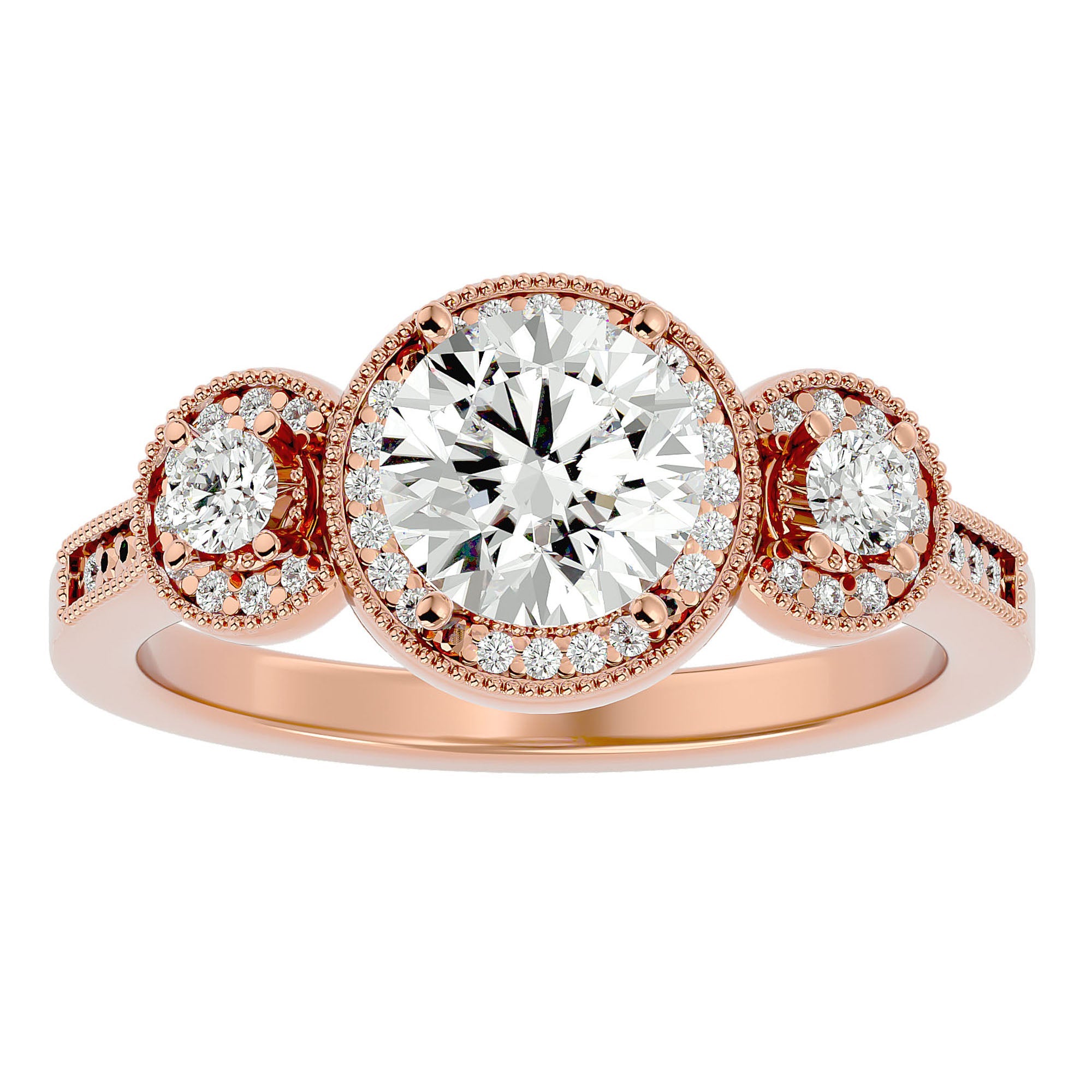 Inel de Logodnă Vintage din Aur 14k Cu Trei Diamante Naturale de 1.43 ct din 14k Aur Roz - Castelo.ro
