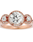 Inel de Logodnă Vintage din Aur 14k Cu Trei Diamante Naturale de 1.43 ct din 14k Aur Roz - Castelo.ro