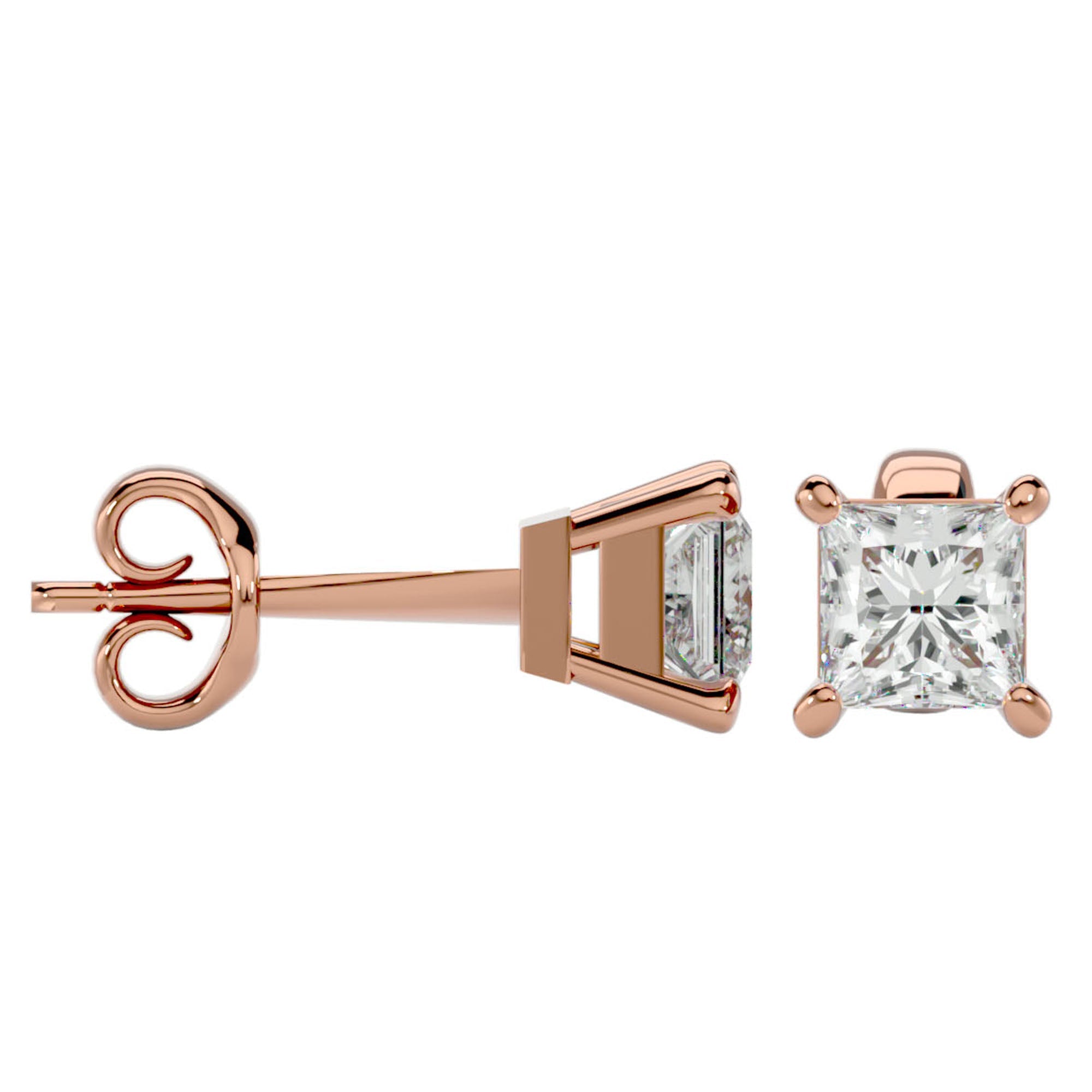 Cercei Stud Montură Prințesă cu Diamant Natural de 1 ct din 18k Aur Roz - Castelo.ro