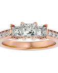 Inel de Logodnă din Aur 14k Trei Diamante Naturale Pavè de 1.28 ct din 14k Aur Roz - Castelo.ro