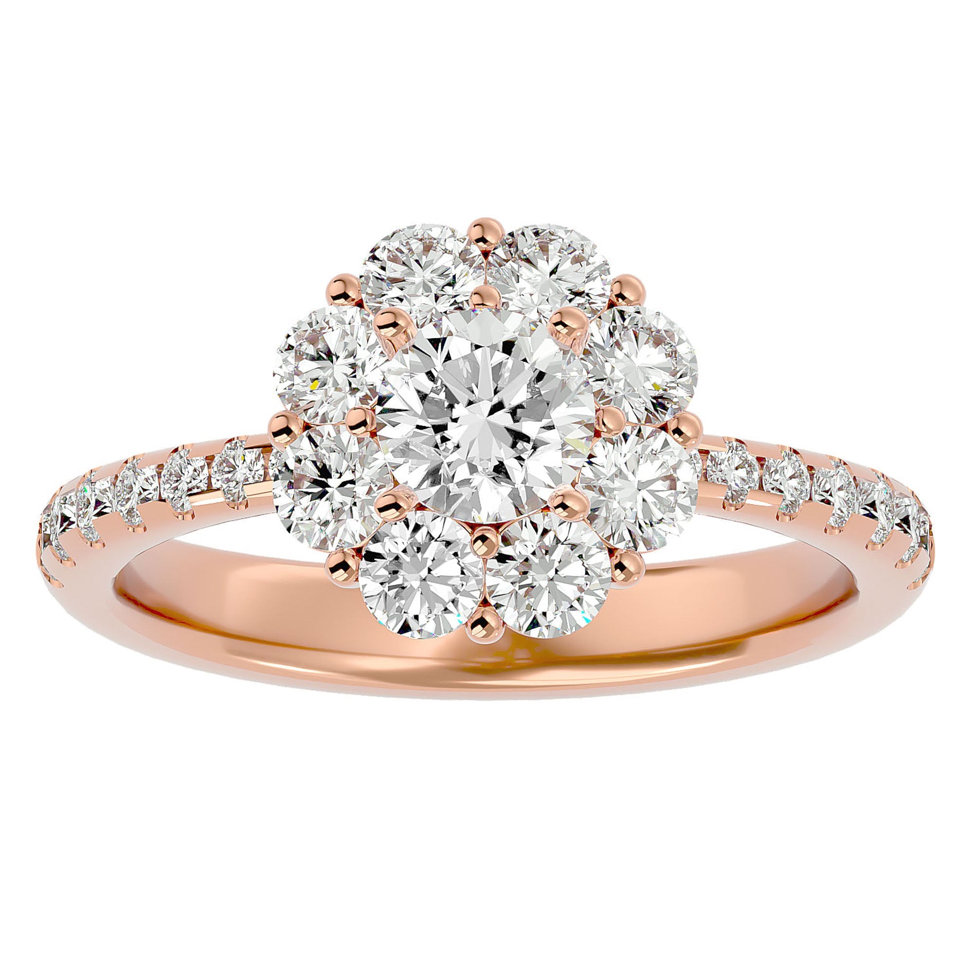 Inel de Logodnă Fleur din Aur 14k cu Diamante Naturale Halo Pavé de 1.64 ct din 14k Aur Roz - Castelo.ro