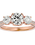 Inel de Logodnă cu Trei Diamante Naturale Solitaire Pavè de 1.90 ct din 18k Aur Roz - Castelo.ro