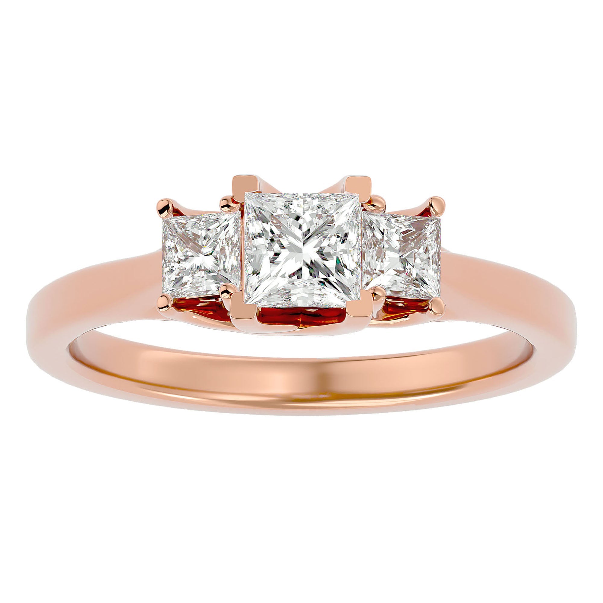 Inel de Logodnă Trei Moissanite Cu Tăietură De Prințesă de 0.96 ct din 18k Aur Roz - Castelo.ro