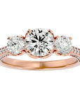 Inel de Logodnă cu Trei Diamante Create în Laborator Solitaire Pavè de 1.90 ct din 18k Aur Roz - Castelo.ro