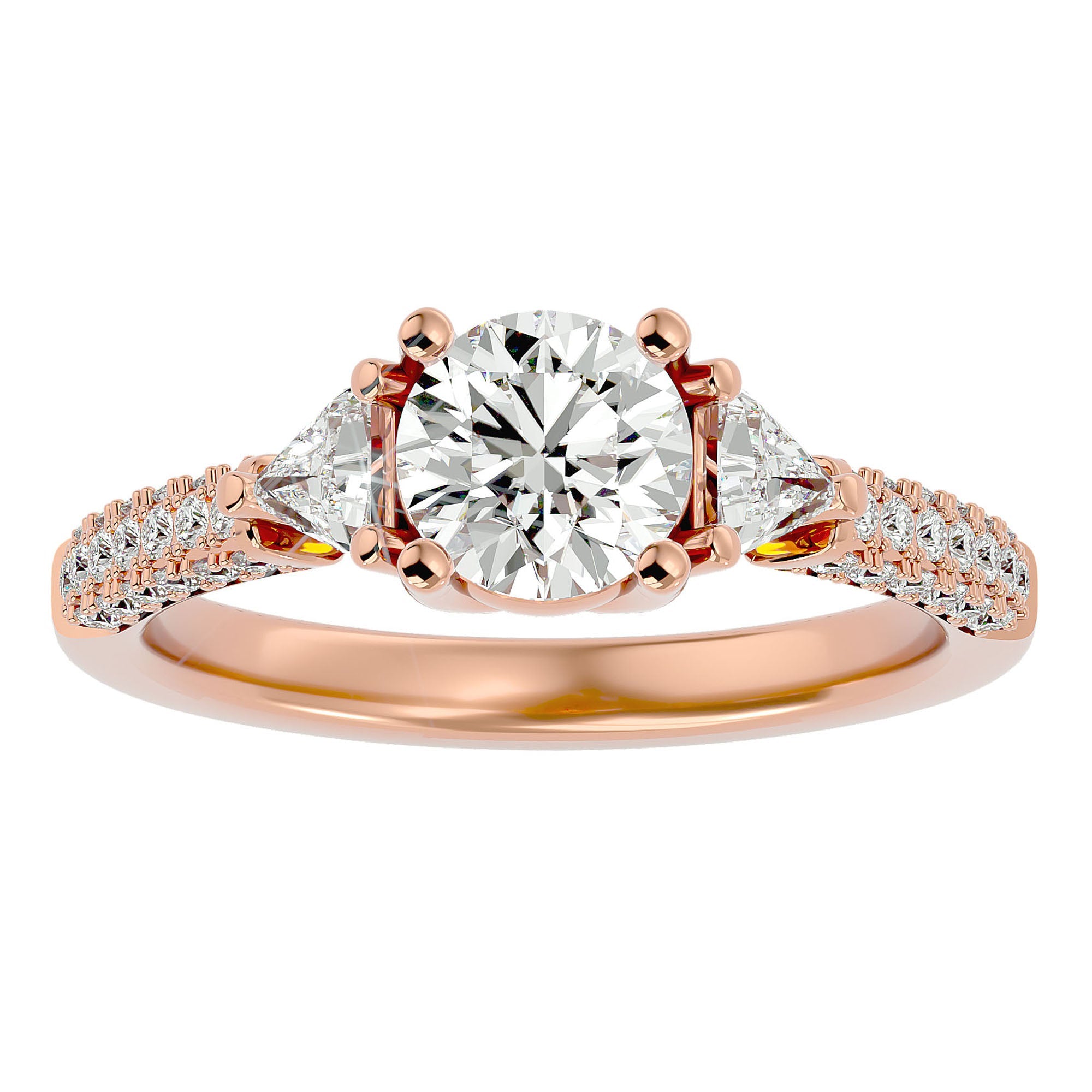 Inel de Logodnă din Aur 14k cu Trei Moissanite Pavè de 1.63 ct din 14k Aur Roz - Castelo.ro