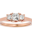 Inel de Logodnă din Aur 14k cu Trei Diamante Naturale In Forma De Prințesă de 0.59 ct din 14k Aur Roz - Castelo.ro