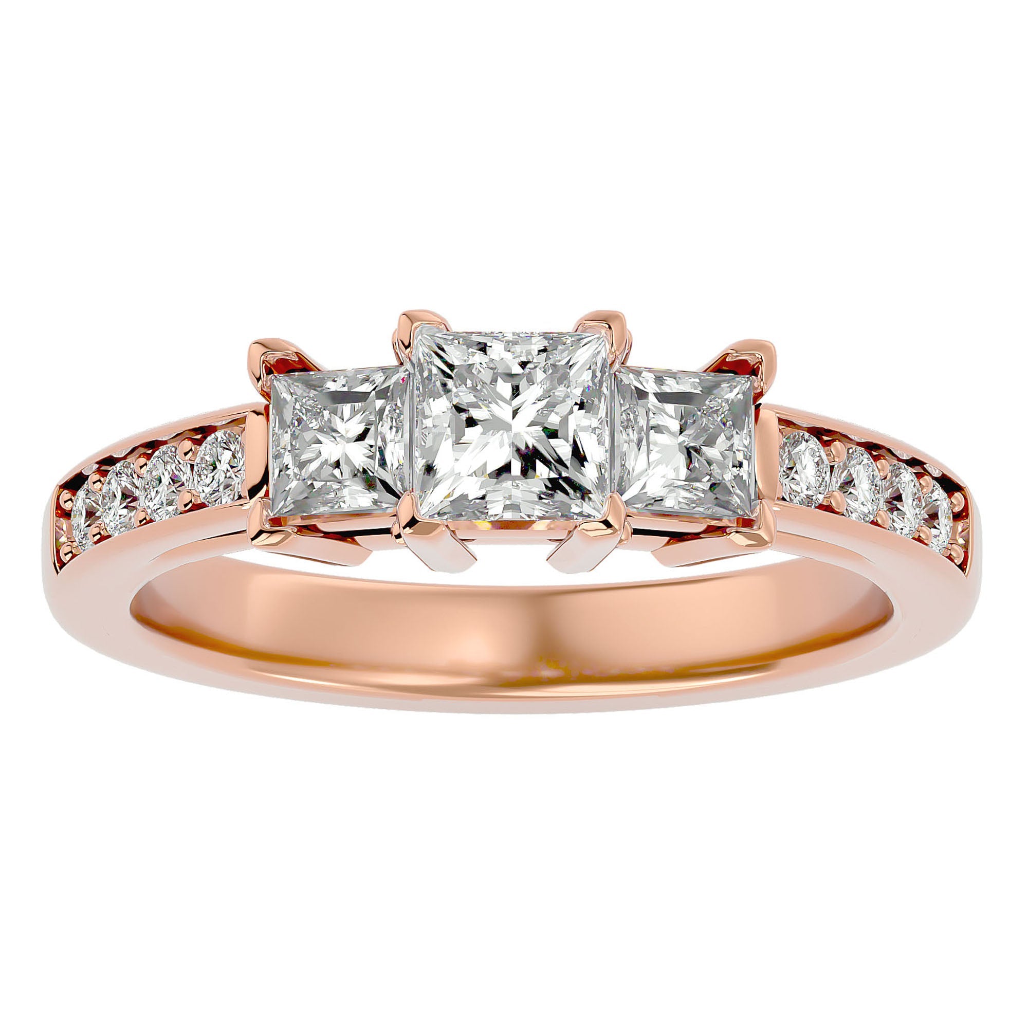 Inel de Logodnă Trei Moissanite Pavè de 1.28 ct din 18k Aur Roz - Castelo.ro