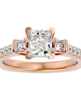 Inel de Logodnă cu Trei Diamante Naturale In Forma De Prințesă de 1.72 ct din 18k Aur Roz - Castelo.ro