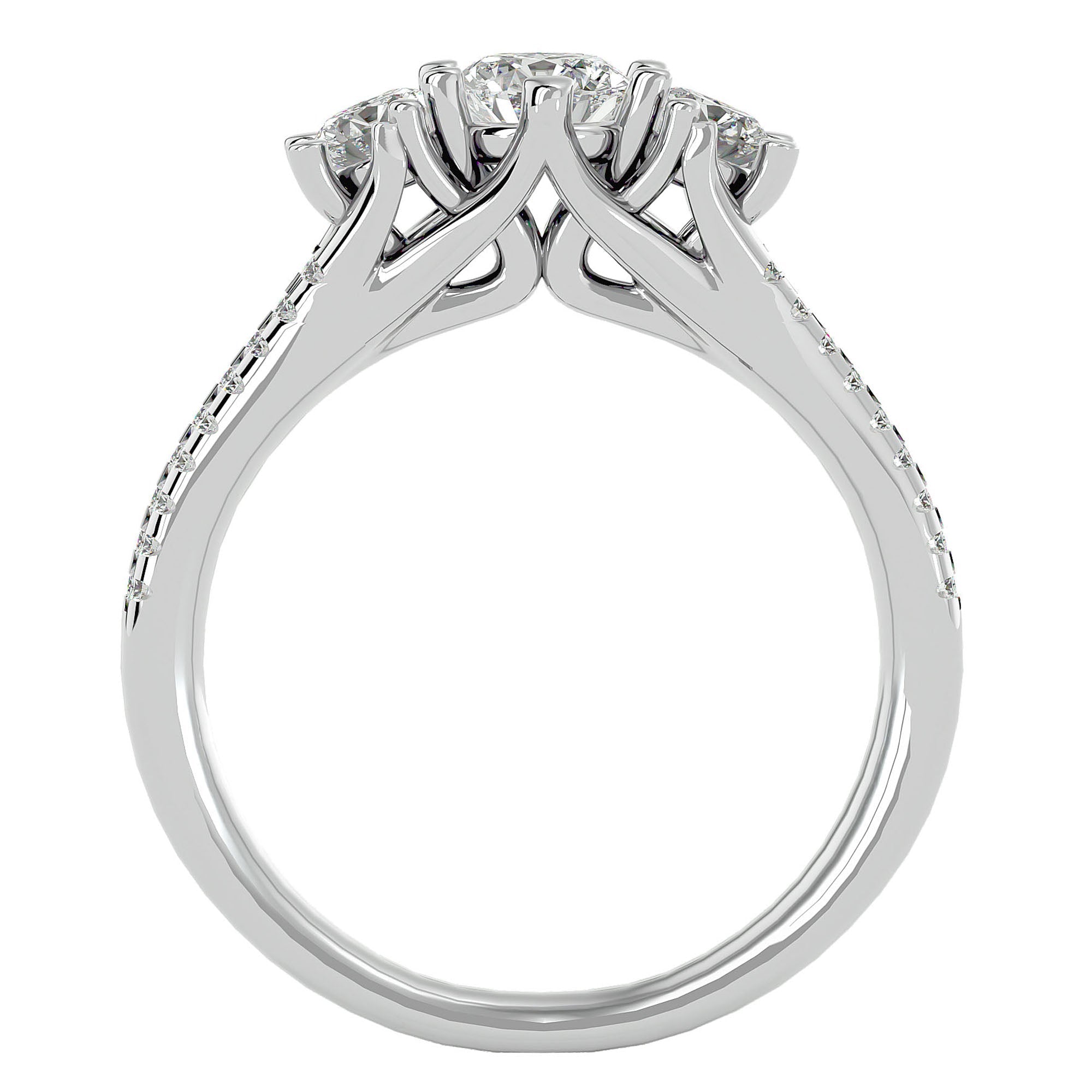 Inel de Logodnă Solitaire Pavè din Aur 14k cu Diamante Create în Laborator de 0.90 ct din 14k Aur Alb - Castelo.ro