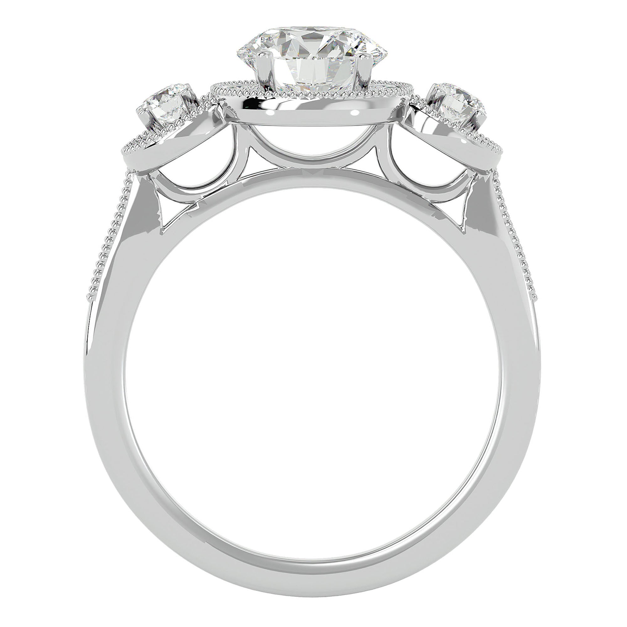 Inel de Logodnă Vintage din Aur 14k Cu Trei Diamante Naturale de 1.43 ct din 14k Aur Alb - Castelo.ro