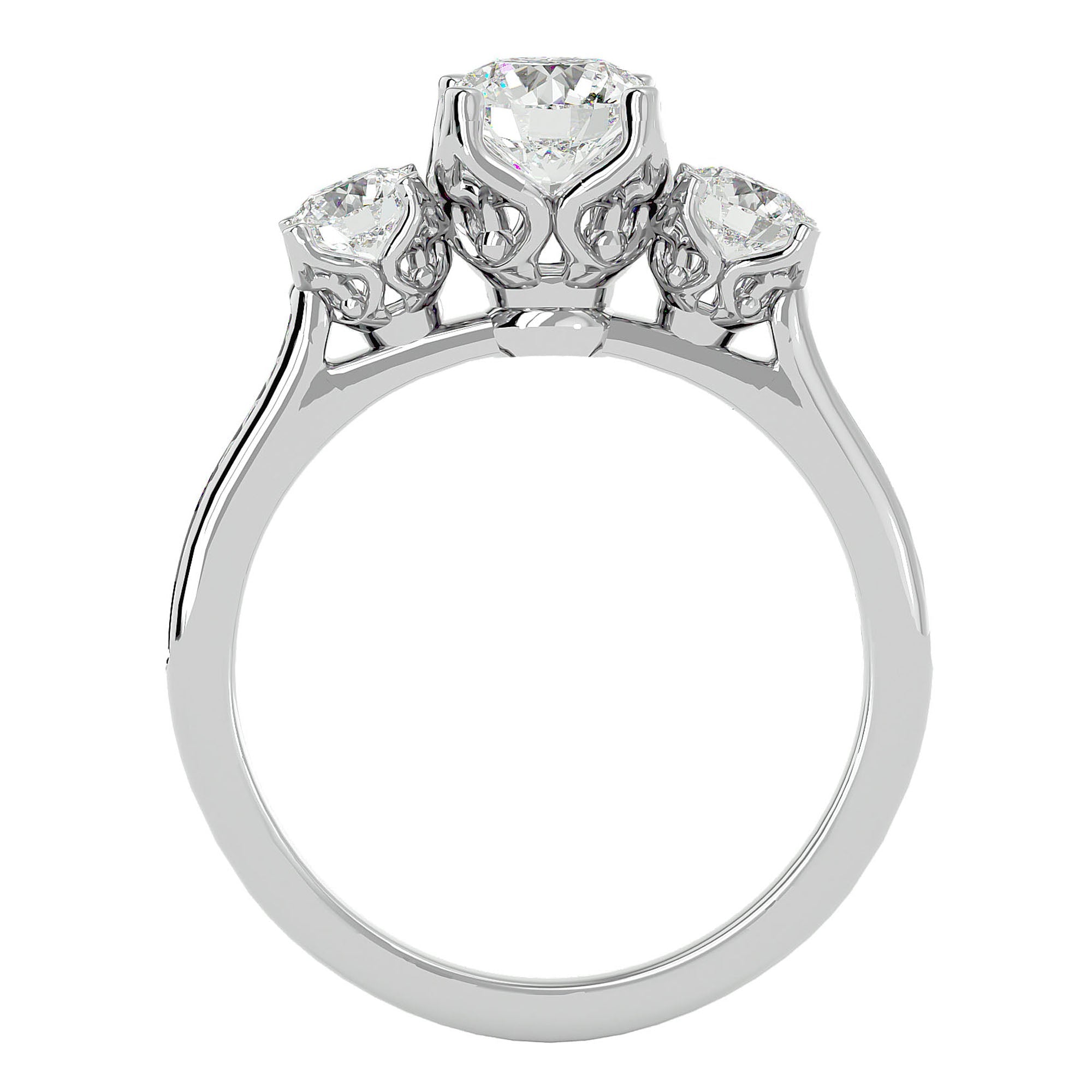 Inel de Logodnă cu Trei Diamante Naturale Pavè de 1.80 ct din Platina - Castelo.ro