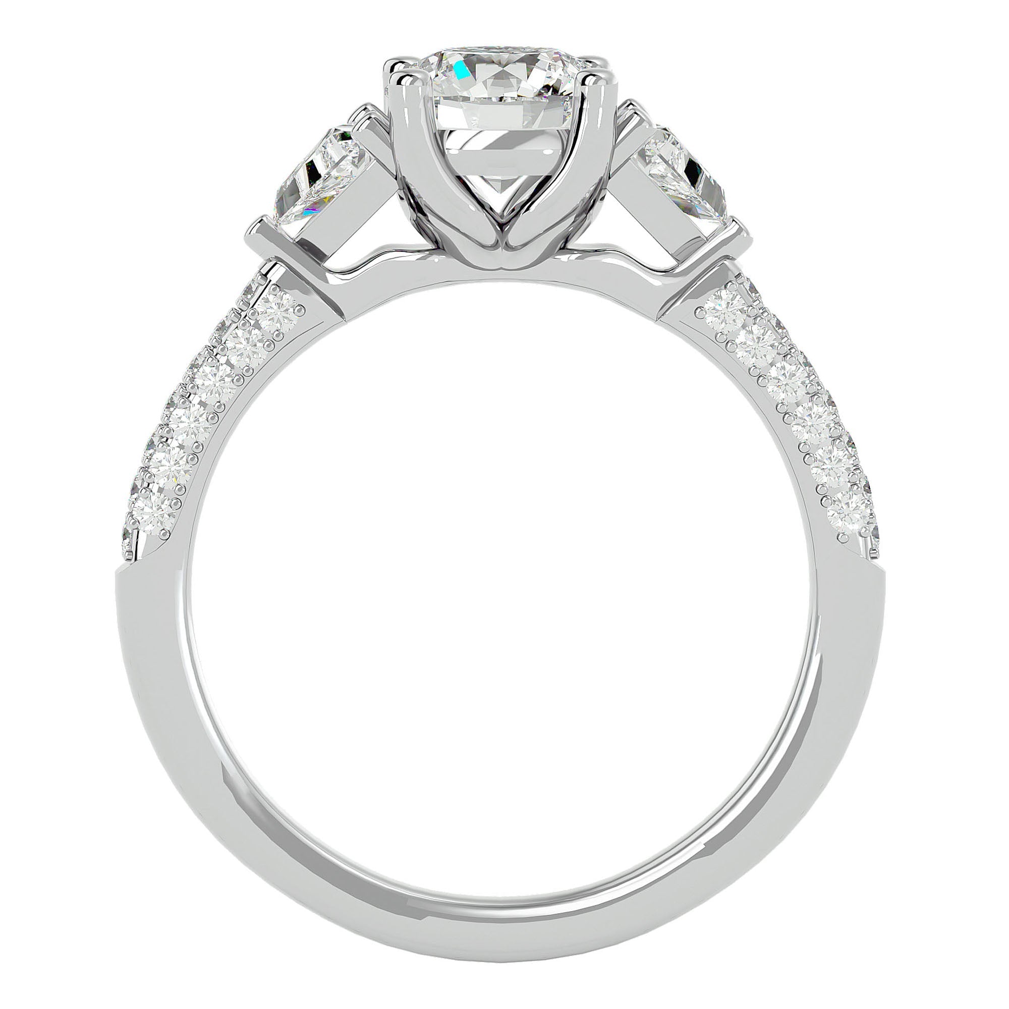 Inel de Logodnă din Aur 14k cu Trei Diamante Naturale Pavè de 1.63 ct din 14k Aur Alb - Castelo.ro