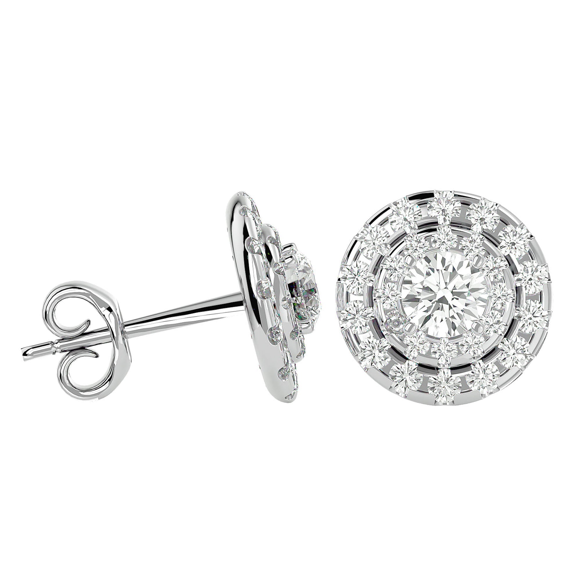 Cercei Halo Distins din Aur 14k Cu Diamante Naturale de 1.97 ct din 14k Aur Alb - Castelo.ro