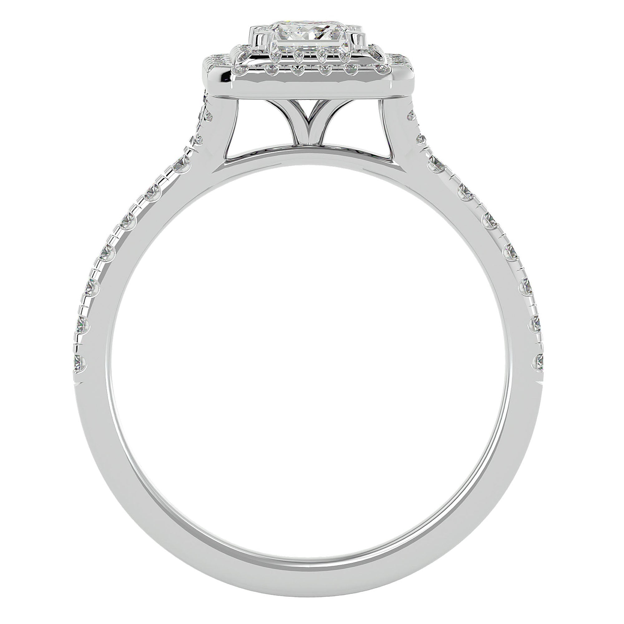 Inel Tăietură Princess Si Cadru Halo din Aur 14k cu Diamante Create în Laborator de 0.95 ct din 14k Aur Alb - Castelo.ro