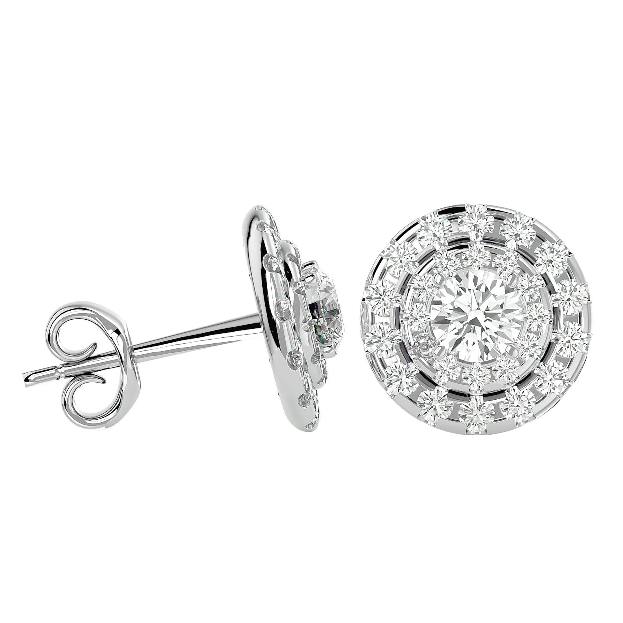 Cercei Halo Distins din Aur 14k Cu Diamante Create în Laborator de 1.97 ct din 14k Aur Alb - Castelo.ro
